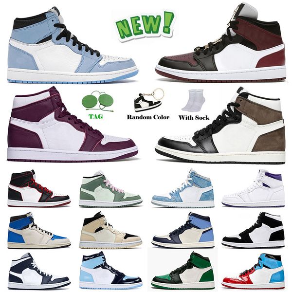 

basketball shoes sports sneakers women trainers university blue mid dutch green wolf grey obsidian pink dark jumpman 1 1s og men air shoe jo, Black