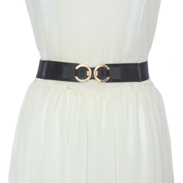 

korean new women's belt, women's decorative waist, elastic and elastic, personalized button, double round waist with skirt, Black;brown