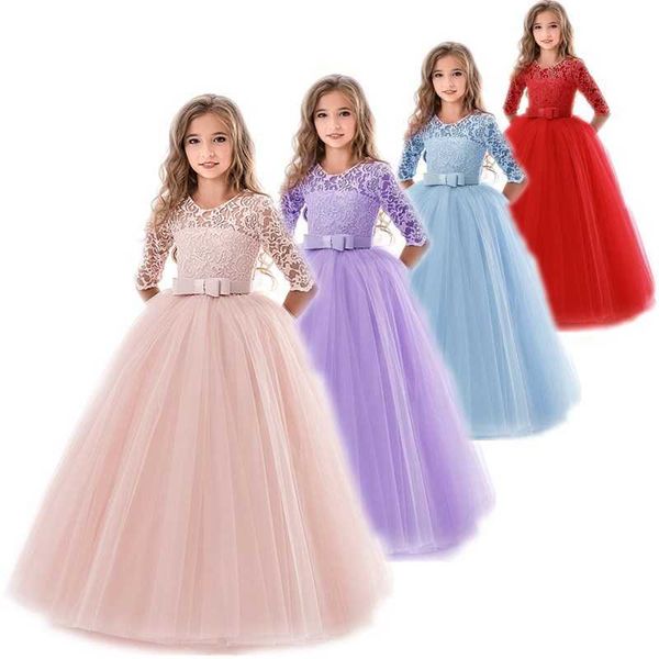 Çocuklar için Çiçek Kız Gelinlik Kız Parti Elbiseler Için Dantel Prenses Yaz Genç Çocuk Prenses Elbise 8 10 12 14 Yıl Q0716