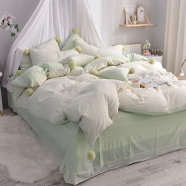 

bedding sets simple solid 100% cotton 4pcs home set ruffle for double bed b21