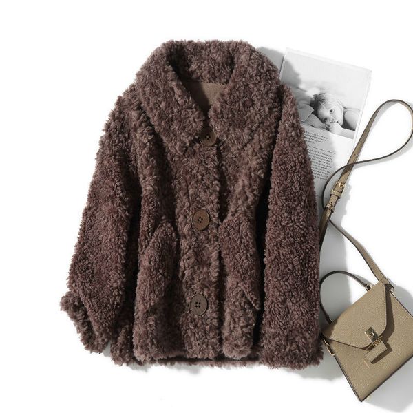 

2021 new women winter real coat natural wool fur jacket thick warm outerwear female genuine granular sheep shearling outwear a34p7ey, Black