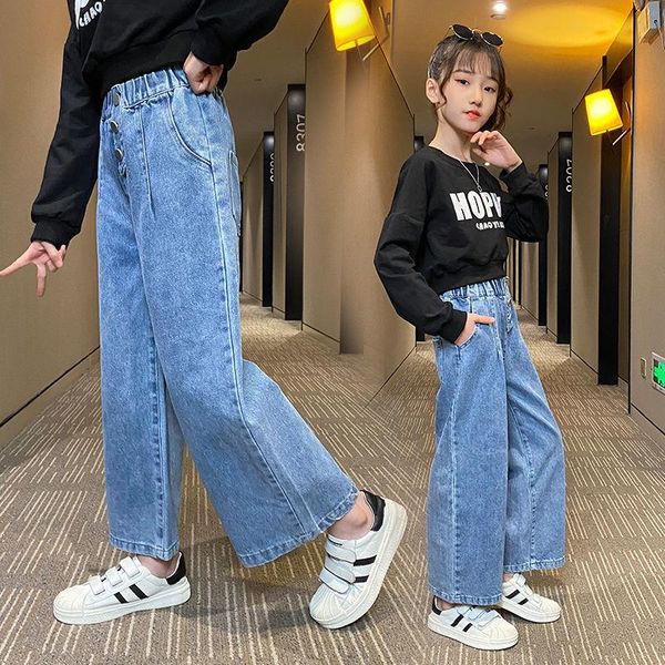 

new 2021 spring autumn jeans girl fashion jean pants kids solid color denim trousers children casual trousers for girls d614, Blue