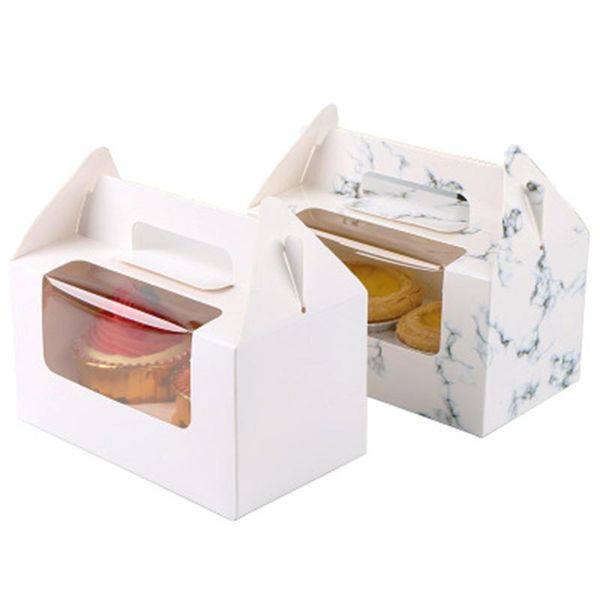 

gift wrap marble white card open window transparent cover 2/4/6 cupcake packaging box kraft paper muffin cake inner support