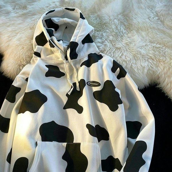 

men's hoodies & sweatshirts loose for men casual all-match cow pattern printing oversize long sleeve classic pullover clothes, Black