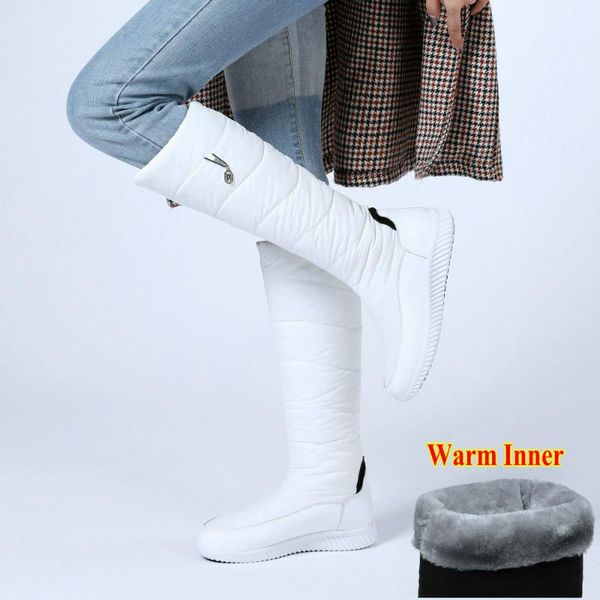 

boots warm fur plush down waterproof snow brand winter women mother shoes fashion casual knee high plus size drop, Black