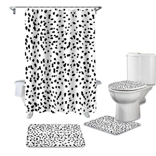 

black spots white background waterproof bathroom curtain durable shower curtains set rugs toilet lid cover bath mat