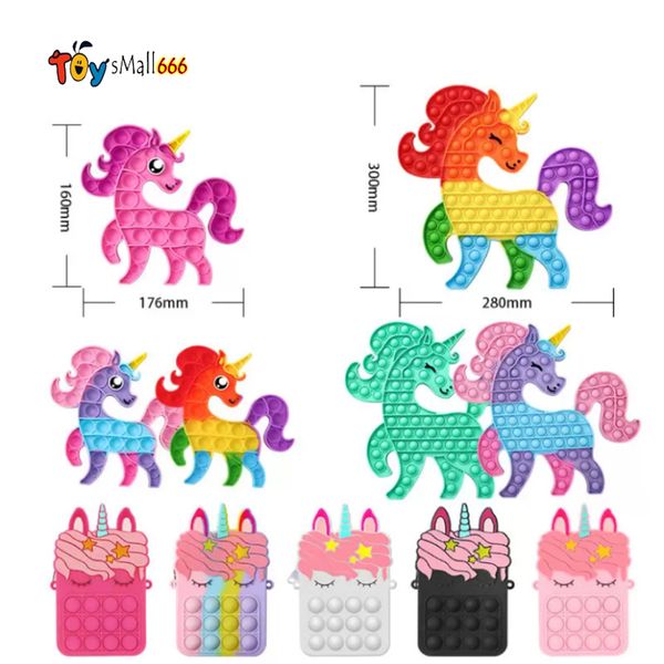 

dhl fidget toys new styles rainbow unicorn push bubble decompression kids silicone deskgame wallet bag