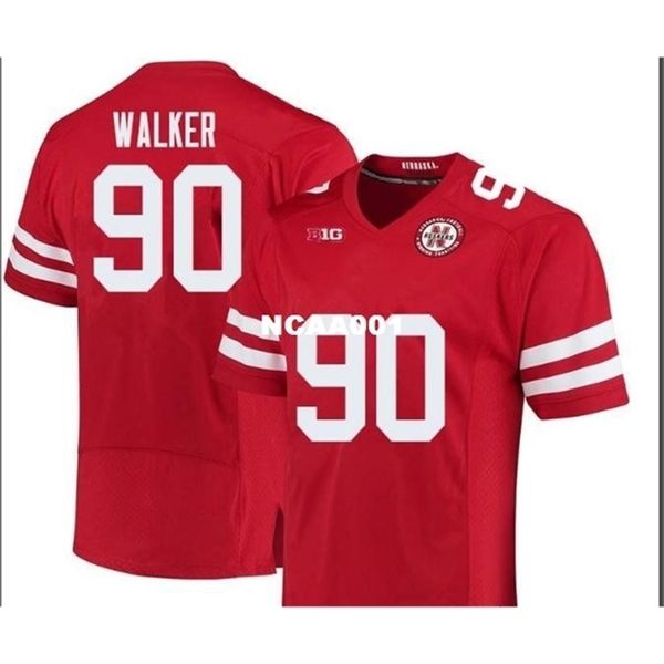 

2019 new 668 nebraska cornhuskers jackson walker #90 real full embroidery college jersey size s-4xl or custom any name or number jersey, Black
