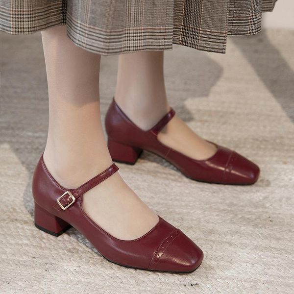 

dress shoes eshtonshero women square med heels platform pumps mary janes ladies wedding buckle elegant woman size 3-9, Black