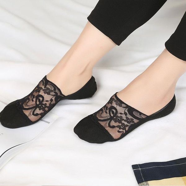 

socks & hosiery transparent short lace women summer hollow out boat slippers female soft low invisible ped, Black;white