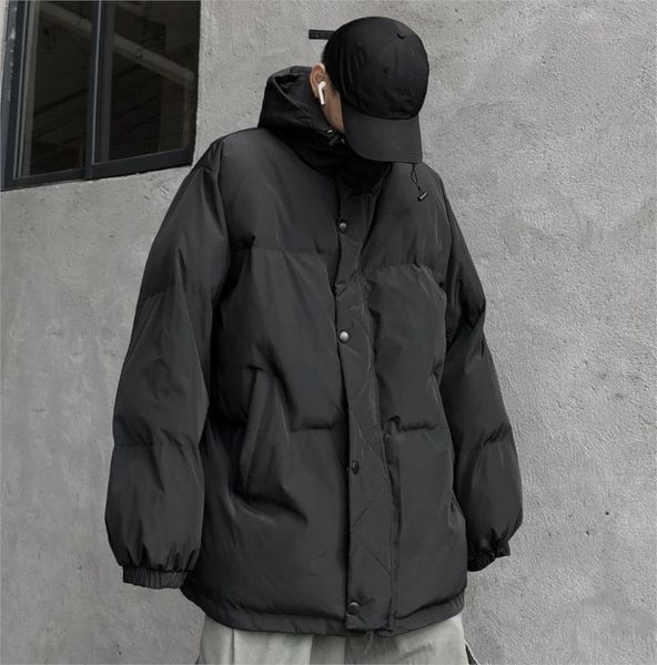 

men's down & parkas 2021 winter hooded stand collar casual polyester zipper solid color oversize loose black thick warm jacket