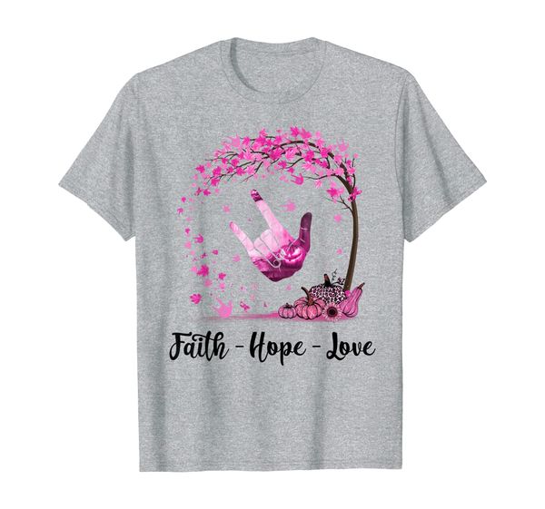 

faith hope love peace hand sign breast cancer t-shirt, White;black