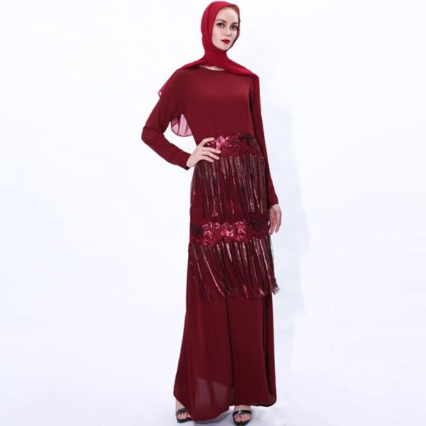 

ethnic clothing african muslim turkey ramadan women's fashion dress summer middle east islamic egyptian skirt sequined tassel dubai rob, Red
