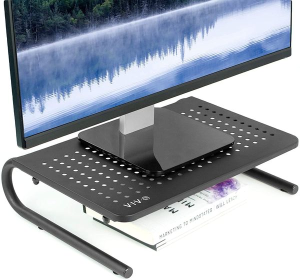 Supporto ergonomico nero per monitor, stampante e laptop con piattaforma ventilata in metallo da 14,5 pollici (Stand-V000E)