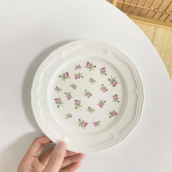 

dishes & plates chinese ceramic plate household 8 inch flat french vintage western dish flower floret porcelain china tableware baking