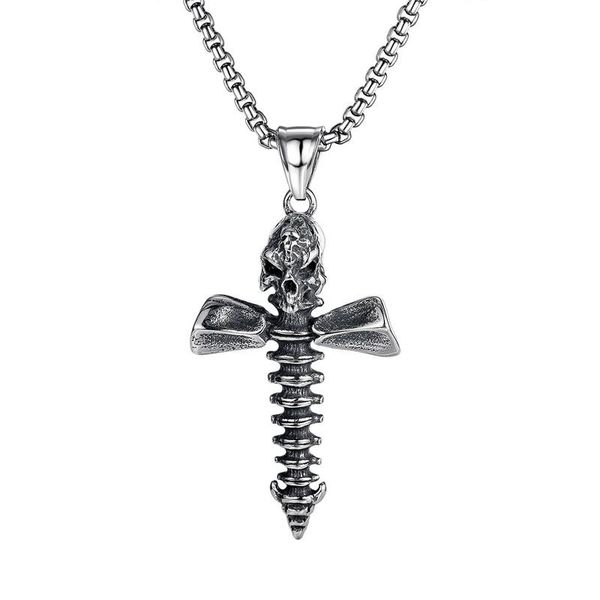 

chains cool biker stainless steel skull cross pendant men's rope necklace gothic jewelry, Silver