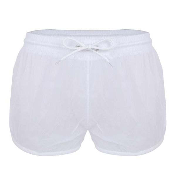 

men's shorts men see through sheer underwear male drawstring boxer gay panties casual loose underpants swimming wear, White;black
