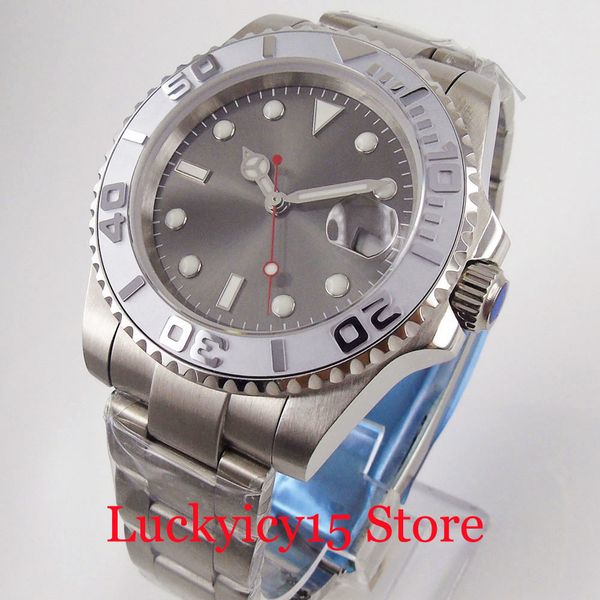 

no bliger brand men watch sapphire glass grey dial rotating bezel miyota movement jubilee band, Slivery;brown