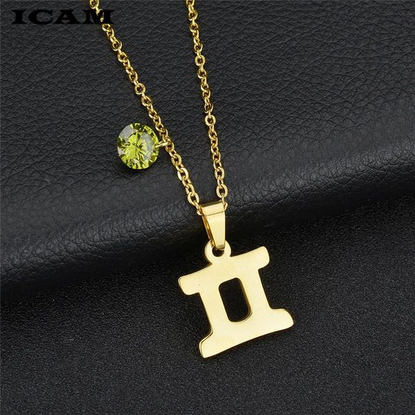 

pendant necklaces icam 1 pcs zodiac sign necklace 12 constellation celestial keepsake jewelry gemini bijoux femme fashion, Silver