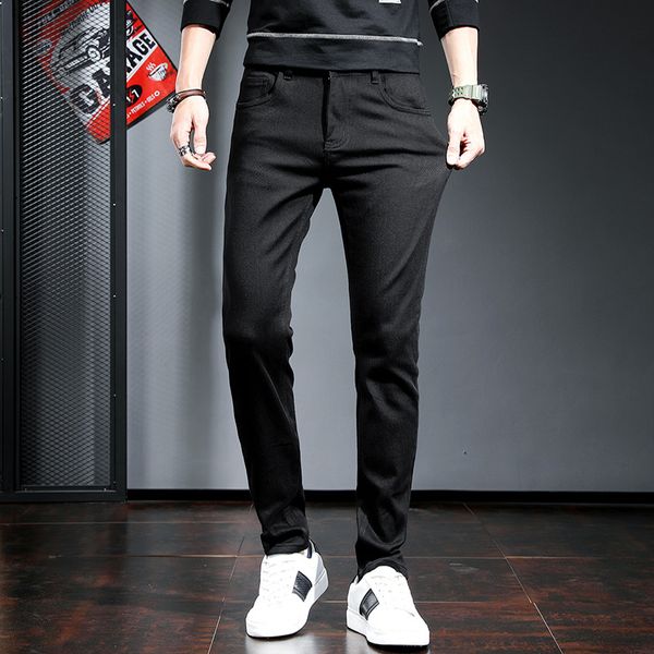 

masculinas casual slido preto 2021 estilo coreano estiramento em linha reta calas de brim 1uh1, White;black