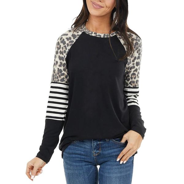 

streep uipaard patchwork t-shirt women casual printed long mouw around neck tea shirt femme ladies t-shirts donna, White