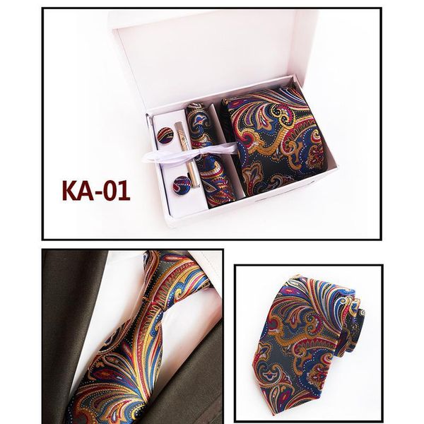 

100% silk men neckties set hanky tie clip cufflinks tie gift box set paisley jacquard woven tie for men festi jllayf, Blue;purple