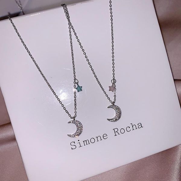 

pendant necklaces chuhan european and american simple delicate wild star moon female clavicle short chain necklace, Silver