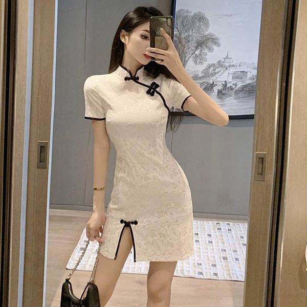 

ethnic clothing chinese dress woman white qipao jacquard weave cheongsam 2021 mini traditional retro, Red