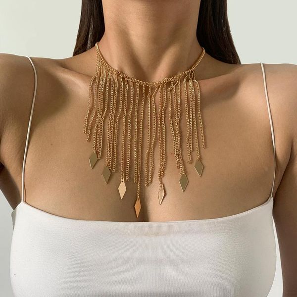 

chains ingesight.z vintage geometric sequins pendant long tassel necklace gold color link chain choker necklaces for women neck jewelry, Silver