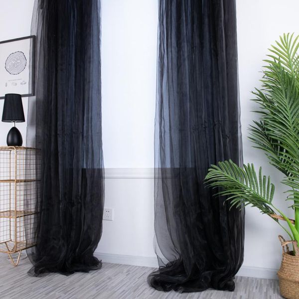 

1pcs sheer curtain window treatments voile birthday wedding festive decoration tulle curtains for living room black cortinas