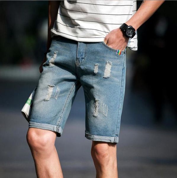 

2021 summer fashion random new vintage ripped gat patch jeans men boroen teens shorts, Blue