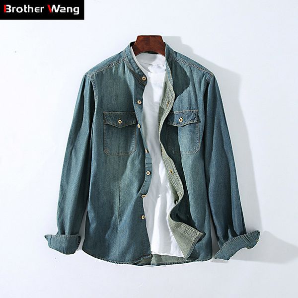 

2021 new men's casual denim spring and autumn fashion retro slim fit long sleeve shirt male brand clothes gy81, White;black