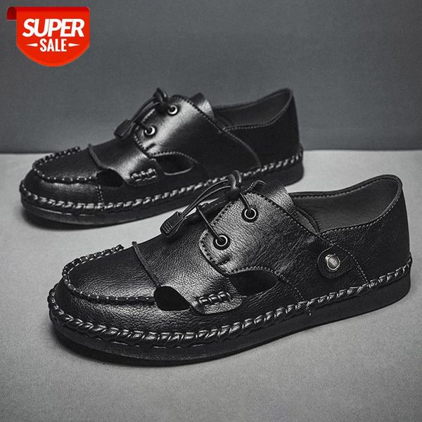 

2020 fashion summer sandals men handmade leather beach men's sandals outdoor slippers breathable driving zapatos #iv9o, Black
