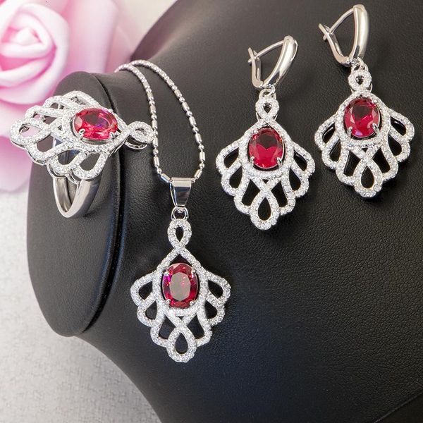 Orecchini Collana 2021 Rose Zirconia Flower Design For Women Set di gioielli in argento sterling 925 Anello con ciondolo