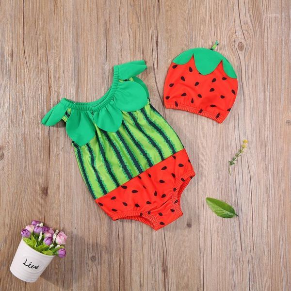 

pcs toddler bathing suit, baby girls sleeveless watermelon print round neck one-piece swimsuit + cap one-pieces, Black