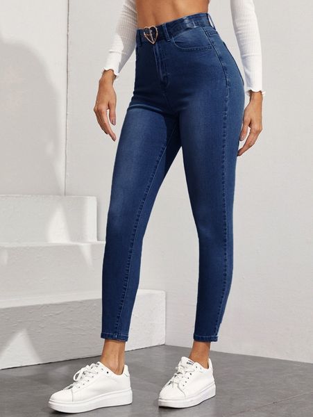 

stonewash skinny jeans without belt u3mx#, Blue