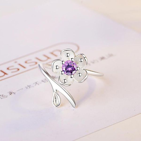 

wedding rings 2021 925 sterling silver for women jewelry shiny zircon romantic cherry flower ring lady engagement gifts, Slivery;golden