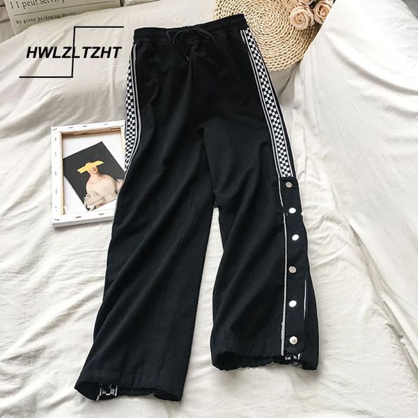 

hwlzltzht straight pants teenage girl loose students japanese harajuku cute soft sister tooling style wild casual nine pants, Black;white
