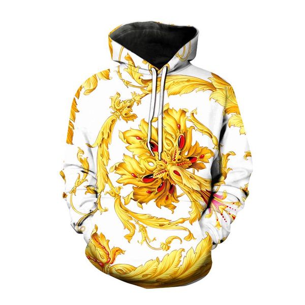 

men's hoodies & sweatshirts 2021 fashion baroque style 3d printed men women golden vintage oversized hoodie hip hop pullover unisex, Black