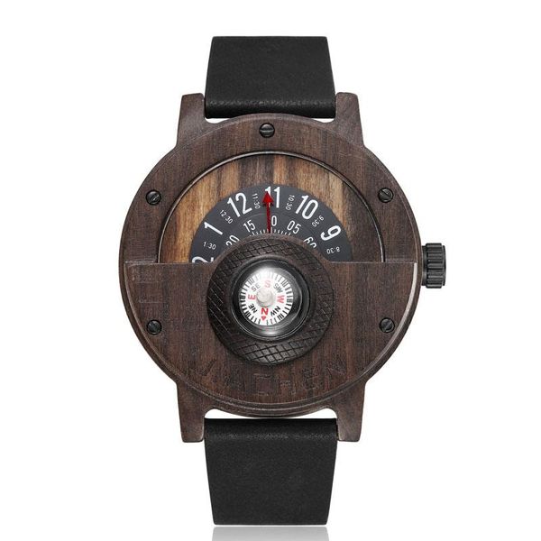 

wristwatches compass turntable wooden watch men cowhide leather strap handmade natural wood watches quartz sports gifts relogio, Slivery;brown