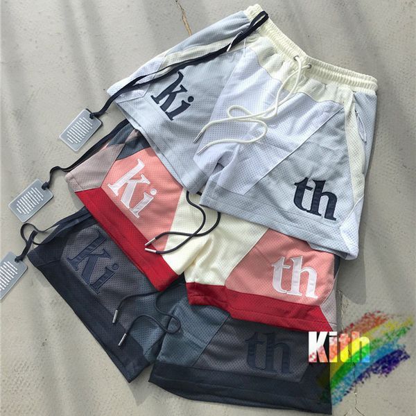 

2021ss shorts kith mesh men women 1:1 patchwork oversize breechcloth breathable drawstring, Black