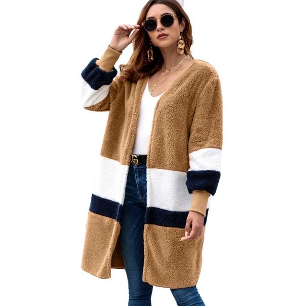 

women's jackets 2021 women patchwork cardigan jacket coat fashion long sleeve open stitch sweater autumn winter coats, Black;brown