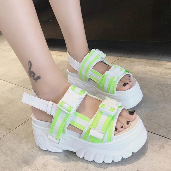 

dress shoes summer glow women platform sandals personality buckle design wedge heel increasing thick sole casual female, Black