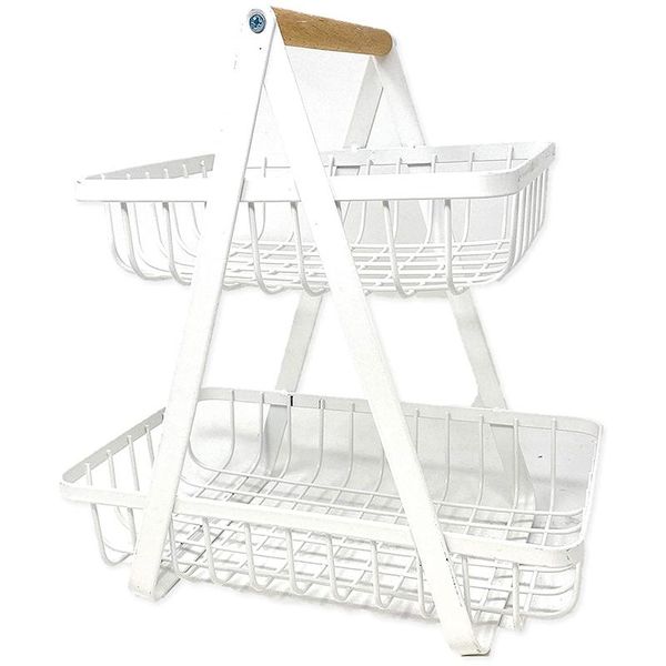 

farmhouse 2-tier metal fruit storage basket organizer display stand for home decoration baskets