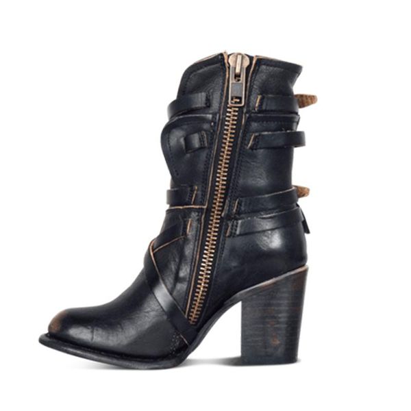 

boots women snow warm comfy heel ankle shoes side zipper for autumn winter, Black