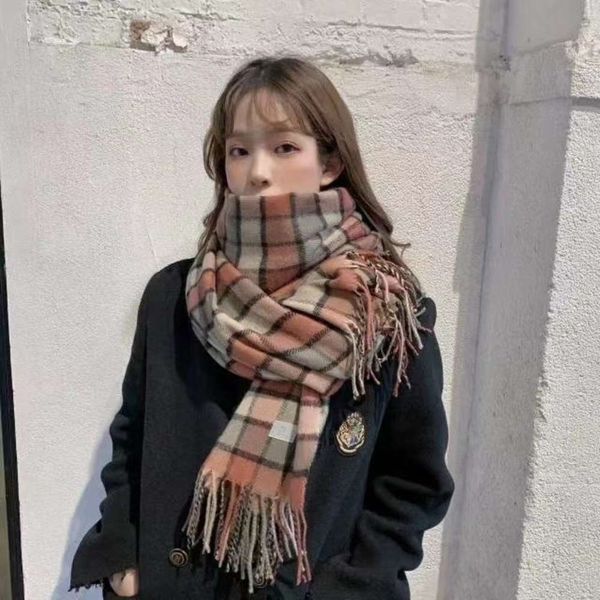 

japanese korean fashionable scarf women's double-sided cashmere imitation autumn and winter new plaid pattern thickening warm, Blue;black