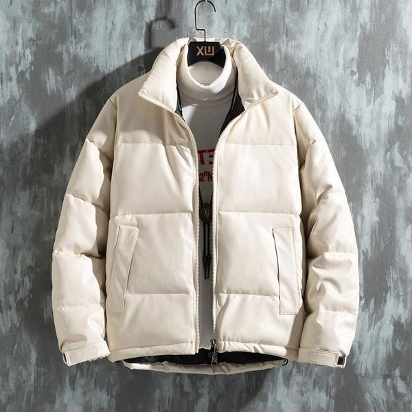 

men's down & parkas winter men jacket coat casual stand collar thick leather cotton padded jackets parka male warm outwear, Black