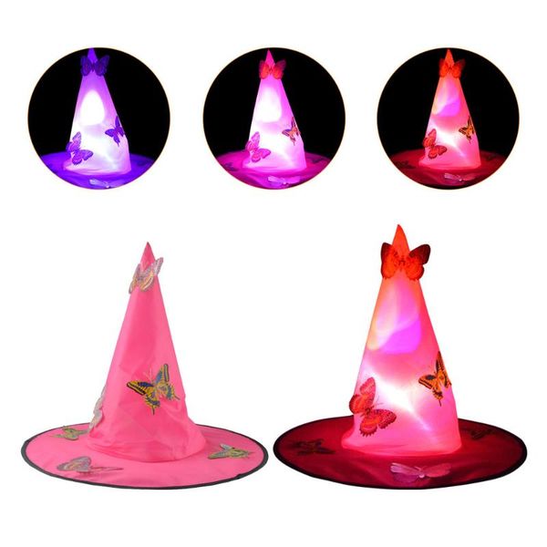 

party hats 2pcs decorative led witch luminous decors hat props (rosy)