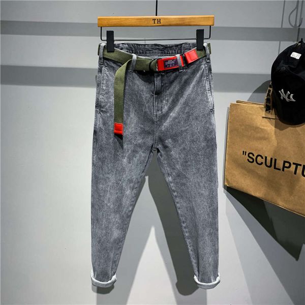 

2020 spring autumn light grey jeans men's elastic tide brand fashion handsome leisure youth literature and art long pantswinter, Blue