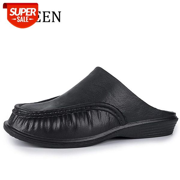 

yween big size 40-47 men leather slippers summer flip flops breathable out door sandals non-slip fashion trend casual flats #0f4w, Black